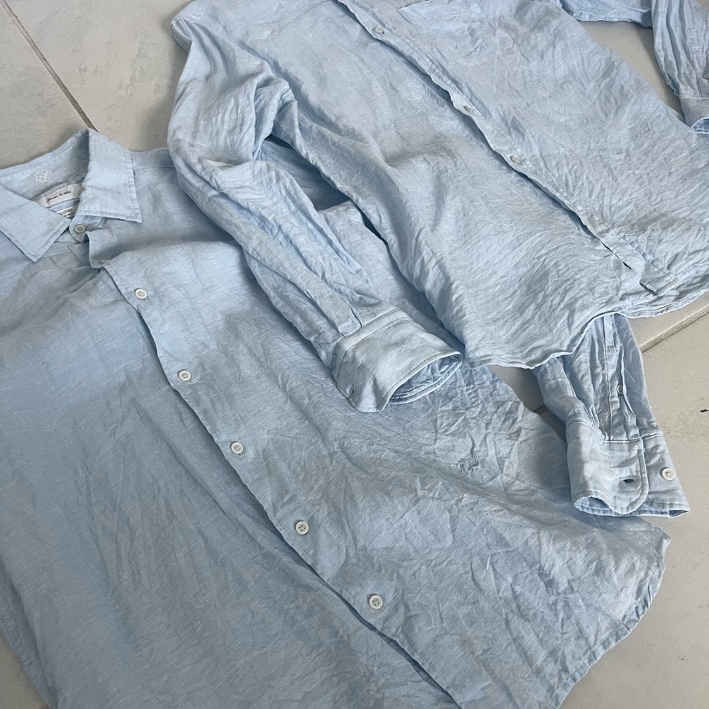 Porter & Ash Bundle 2 100% Linen Button Ups Size Medium Color Baby Blue - Picture 2 of 14